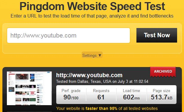 website speed test